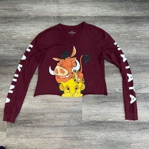 Disney Long Sleeve Crop Large Maroon Simba Pumbaa Timon